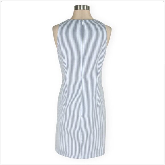 London Times Blue White Crochet Lace Panel Seersucker Stripe Shift Dress Size 8 - Picture 4 of 5